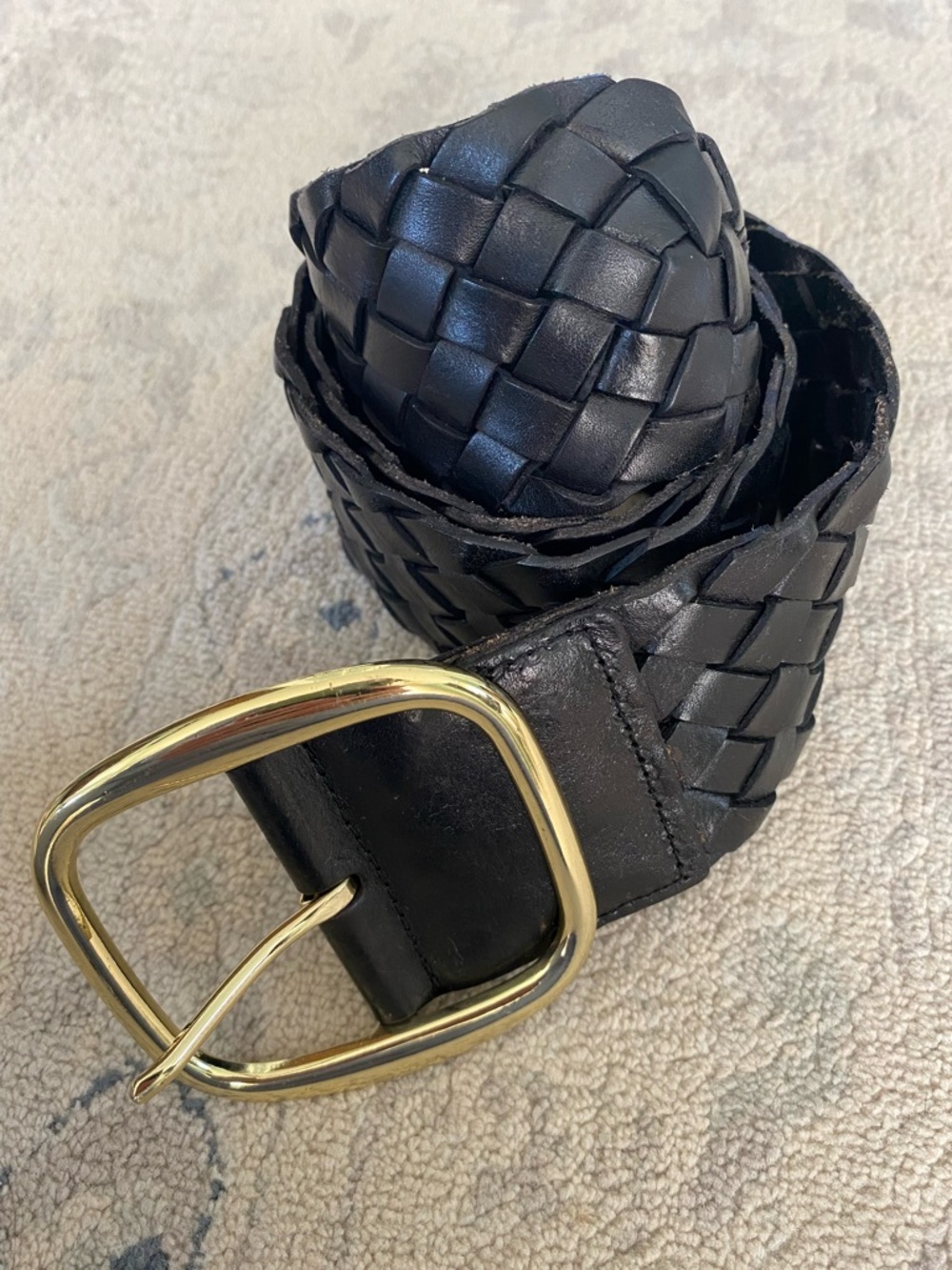 Linea Pelle Braided Leather Belt Wide Black Gold Buckle Small